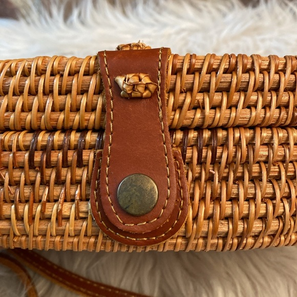 Oval Woven Rattan Bag with Long Leather Strap - Picture 13 of 16